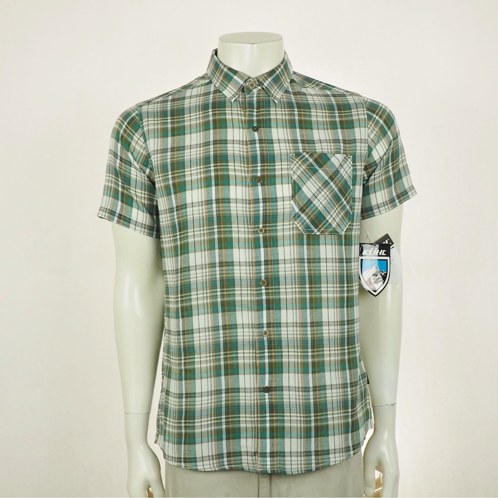 New Kuhl Tropik Button Down Shirt Mens Small Green Plaid Cotton Outdoor Hiking